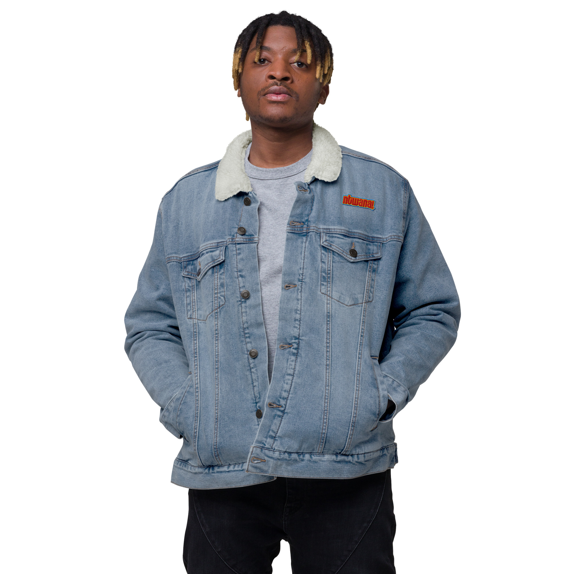 ntwana unisex denim sherpa jacket