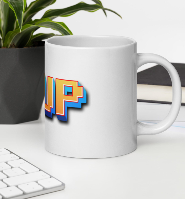 1up white glossy mug
