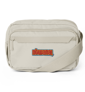 Beige crossbody bag with colourful embroidered logo