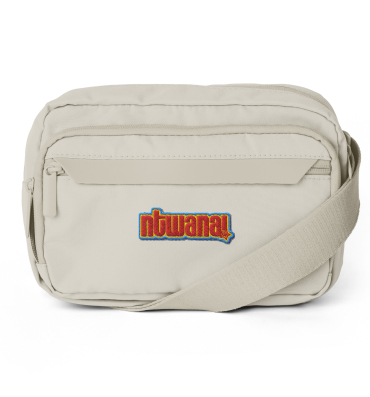 Beige crossbody bag with colourful embroidered logo